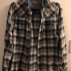 Green and grey plaid shirt